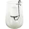 10.75" Clear Glass Candle Holder with Black Metal Accents